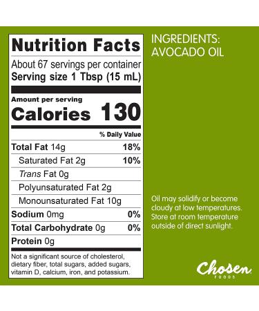 Chosen Foods 100% Pure Avocado Oil 1L 2 Pack - Keto & Paleo-Friendly, Kosher Oil for Cooking, Baking, Frying, Sauces, Dressings - 33.8 Fl Oz (Pack of 2) - Buy Online on GoSupps.com