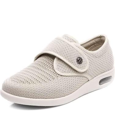LLDDP Men's Diabetic Shoes for Women Wide Width Elderly Shoes with Adjustable Closure Lightweight Breathable Swollen Feet Walking Edema Sneakers 12 Beige