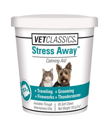Vet Classics Stress Away Calming, Anxiety Aid for Dogs and Cats  Soft Chew Pet Health Supplement for Dogs, and Cats - Melatonin, Ginger 65 Soft Chews
