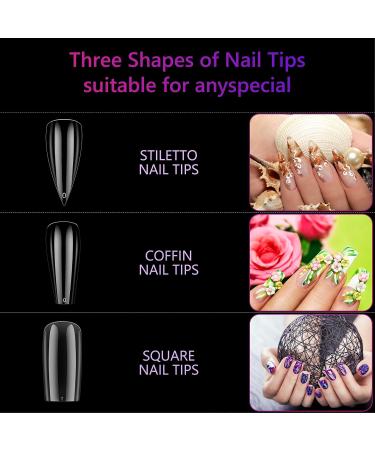 Fully Covering Stiletto Nail Tips - 120 Transparent Gel & Acrylic False Nails | DIY Nail Art & Studios | 10 Sizes Available - Buy Online on GoSupps.com