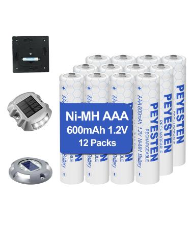 1.2V 600mAh Ni-MH AAA Rechargeable Batteries Triple A Batteries for Outdoor Solar Lights String Lights Pathway Lights Pre-Charged 12 Pack