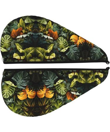 Tropical Rainforest Palm Leaves Dry Hair Cap - Super Absorbent Elastic Wrap for Long Thick Hair | Quick Drying Women's Hair Cap - Buy Online on GoSupps.com