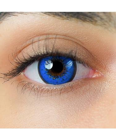 Contact lenses colored without strength blue |Crazy blue annual lenses Anime |Soft lentils hydrogel |2 pieces of color lenses + lentil containers |0.0 diopters |Carnival |Halloween |Charmiga Loco Blue - Buy Online on GoSupps.com
