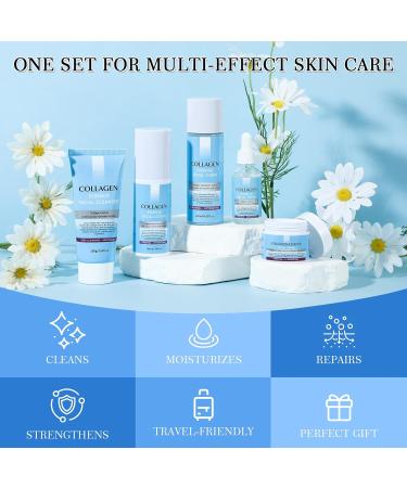 AOPEIBOTO Collagen Skin Care Sets 5 Pcs Facial Set for Skin Care for Women with Cleanser Serum Toner Lotion & Cream for Firming Skin Reduce Wrinkles - Buy Online on GoSupps.com