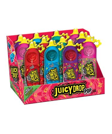Juicy Drop Pop - 6 Different Fruit Flavours - Display of Individual Lollipops - Fun Candy for Birthdays and Parties Pack of 12