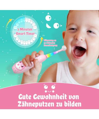 Seago SG2139 Pink Electric Toothbrush for Kids (0-6 Years) LED Light 8 Soft Brushes Rechargeable Smart Timer IPX7 Waterproof - Buy Online on GoSupps.com