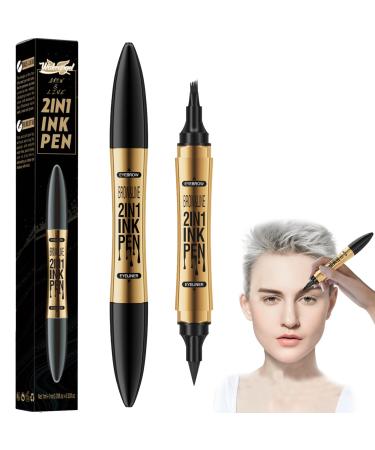 Eyebrow Pencil 2 in 1 Dual-ended Liquid Eyebrow Pen Waterproof & Long Lasting Smooth Liquid Eyeliner Pen Four-tip Brow Pencil for Women Makeup Black