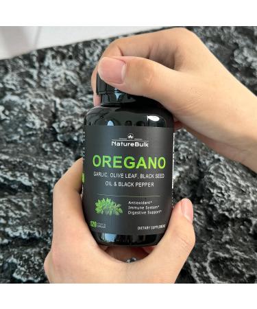NATUREBULK Oregano Oil Extract with Garlic Extract, Olive Leaf, Black Seed Oil, and Black Pepper Supplement Capsules for Immune Support & Digestive Health 120 Caps - Buy Online on GoSupps.com