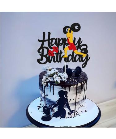 Weightlifting Cake Topper Happy Birthday Sign Cake Decorations for Men Boy Weight Lifting Gym Fitness Themed Birthday Party Supplies Black Glitter Decor - Buy Online on GoSupps.com