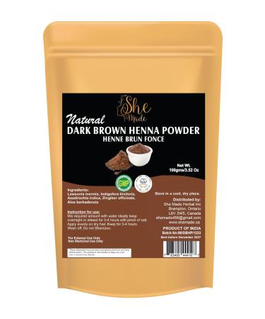 Dark Brown Henna Powder for Hair Dye/Color | 100gms (3.52 Oz) | Indigo Mix Dark Brown Henna Powder Soft Shiny & Healthy Hair Growth | Pure Natural Dark Brown Henna Hair Color & Conditioner