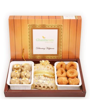Ghasitaram Gifts Lohri Gifts Lohri Sweets - Til Laddoo (Bhuga) Revadi and Khajoor Hamper
