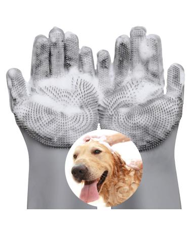 VavoPaw Magic Pet Grooming Gloves, Food Grade Silicone Pet Grooming Hair Removal Gloves Heat Resistant Dogs Cats Bathing Shampoo Gloves Gray