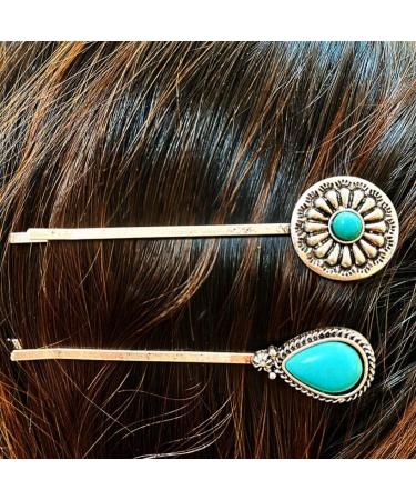 6PCS Turquoise Retro Decorative Bobby Pins for Women - Vintage Hair Clips and Styling Tools - Buy Online on GoSupps.com