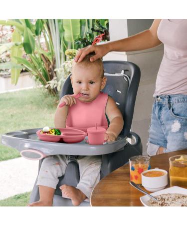 Silicone Baby Feeding Set Baby Led Weaning Supplies Set Silicone Suction Bowls Suction Plates Silicone Baby Bib for Toddlers Spoon and Fork Cup with Straw and Lids (Pink 8 Packs) - Buy Online on GoSupps.com
