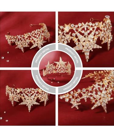 Lurrose Rhinestone Crown Tiara Headband for Brides & Girls - Golden Bridal Star Crown for Wedding Birthday Party & Prom - Buy Online on GoSupps.com