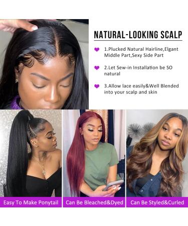 24 13x6 HD Straight Lace Front Human Hair Wig for Black Women - Pre Plucked, Transparent Lace, 150% Density, Natural Color - Buy Online on GoSupps.com