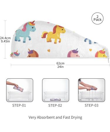 Buy Colored Cute Unicorn Hair Towels 2 Pack | Super Absorbent Quick Dry Hair Turbans for Women & Girls - Buy Online on GoSupps.com