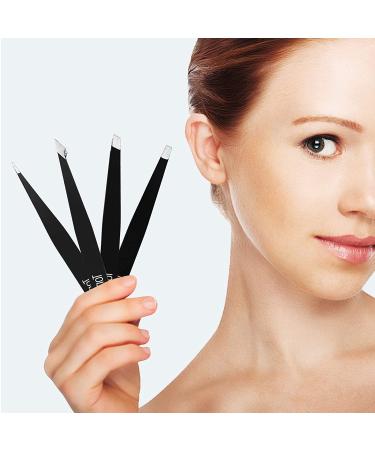 Precision 4-Piece Eyebrow Tweezer Set | Slant & Pointed Tips for Hair Removal | Black - Buy Online on GoSupps.com