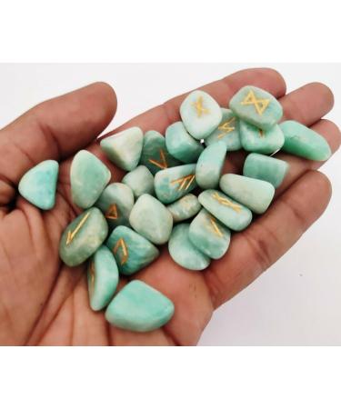 Sharvgun Amazonite Rune Stone Set 25 pi ces avec tableau en bois MDF runique grav lettrage symbolique pa en velours noir/rouge pochette incluse bo te cadeau - Buy Online on GoSupps.com