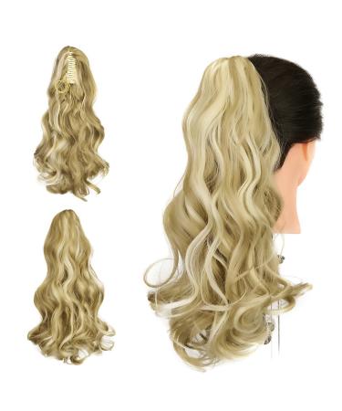 Gairyan ponytail extensions 45cm claw ponytail hair part clip in extensions braid curly wavy lang hair part braid synthetic hair art hair hair extension (sandy blonde & blonde) 45 cm sandy blonde & bleached blonde