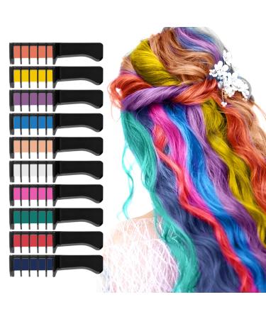10 Colors Washable Hair Chalk Comb, Professional Crayons Hair Color Dyeing Tool for Party Cosplay, DIY Children's Day, Halloween Birthday Christmas Gifts (Girls Age 5 6 7 8 9 10 11)