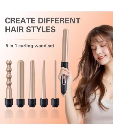 Buy Curling Wand Set with 5 Interchangeable Iron - Portable Hair Styling Tools for Women | 1 Inch Curlers & Rollers - Perfect for Travel - Buy Online on GoSupps.com