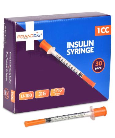 Brandzig Ultra-Fine Insulin Syringes 31G 1cc 5/16" 30-Pack