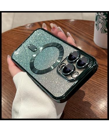 EnteLE Plating Gradient Glitter Clear Magnetic Wireless Charge Soft Phone Case For iPhone 15 14 Pro Max 13 12 11 Silicone Cover green For iPhone 13 green For iPhone 13