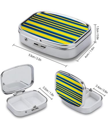 Stylish Yellow and Blue Striped Pill Box - 2 Compartment Portable Medicine Organizer for Pocket or Purse - Buy Online on GoSupps.com