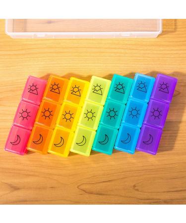 Buy Weekly Pill Organizer 7 Day - Moisture-Resistant Large Daily Cases for Pills Vitamins Fish Oil & Supplements - Rainbow Colors international shipping available - Buy Online on GoSupps.com