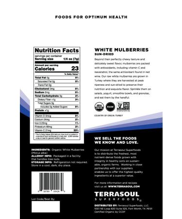 Terrasoul Superfoods Organic Sun-Dried White Mulberries 4 Lbs (4 Pack) - Low Glycemic & Vitamin C-Rich - Buy Online on GoSupps.com