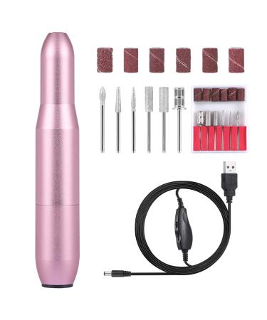 Uouteo Electric Nail Drill Kit Metal Nail File Manicure Pedicure Polishing Tools with 50.7" USB Cable, 6 Drill Bits & Sanding Bands Rose Red