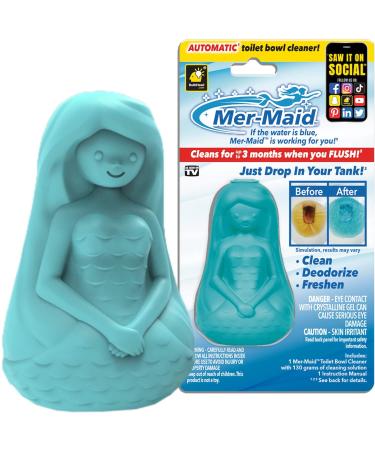 Mer-Maid Automatic Toilet Bowl Cleaner, AS-SEEN-ON-TV, Cleans, Freshens, and Deodorizes with Every Flush, Lasts Up to 3 Months, Ultra-Strength Concentrated Formula, Just Drop It in Your Tank, 4 In, Blue