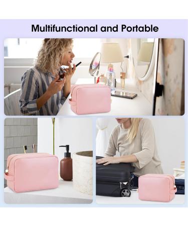 Wandering Nature Large Travel Makeup Bag - Eco Vegan Leather Pink with Handle and Pockets - Buy Online on GoSupps.com