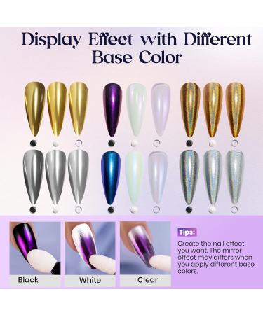 Mizhse Chrome Nail Powder | Laser Holographic Chameleon Metallic Glitter | 6 Colors with Brush | DIY Nail Art Studio Supplies - Buy Online on GoSupps.com