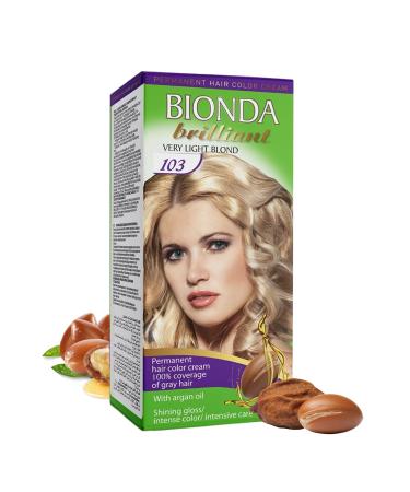 BIONDA Brilliant permanent hair color & coloring 103 very light blond 100 ml 100 gray hair coverage with argan oil nourishing oil formula intensive color shine roots & full lengths