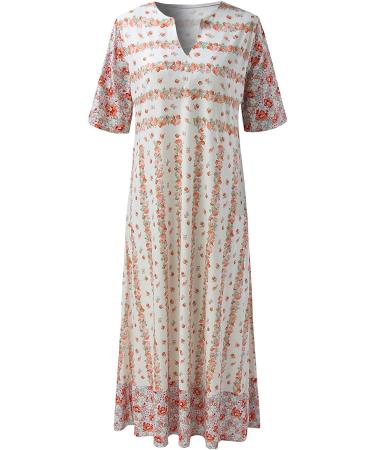 Womens Casual Boho Dress - Short Sleeve V Neck Pocket - Pink - Size XX-Large - Buy Online on GoSupps.com