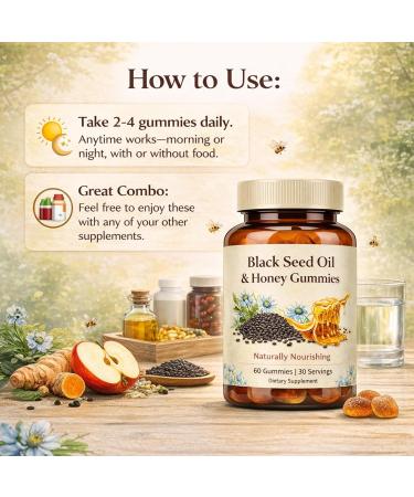 SILVEMOON Black Seed Oil Gummies with Honey Cold-Pressed Immune Support Daily Wellness Support for Digestion Skin & Hair 60 Gummies - Buy Online on GoSupps.com