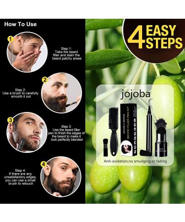 Black Beard Pencil Filler for Men - Waterproof & Long Lasting 4-Tip Beard Pen for Natural Makeup - Includes Beard Brush - Ideal for Moustache & Eyebrows - Buy Online on GoSupps.com