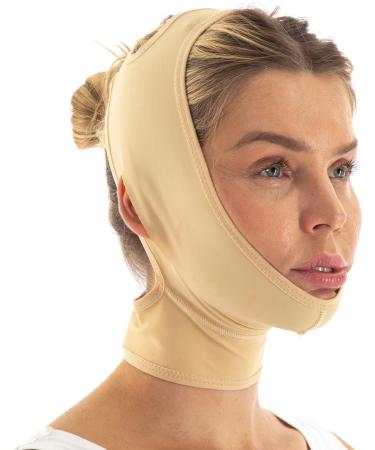 Post Surgery Neck & Chin Compression Garment Bandage | Face Slimmer & Jowl Tightening Wrap | Neck Coverage & Chin Lifting Strap | Beige (M) - Buy Online on GoSupps.com