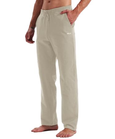 Willit Men's Cotton Yoga Sweatpants Exercise Pants Open Bottom Athletic Lounge Pants Loose Male Sweat Pants with Pockets Khaki Large