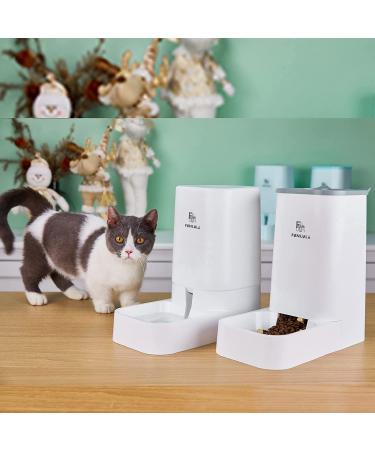 Self-Dispensing Pet Food and Water Feeder Bundle for Cats and Dogs - Automatic Gravity Dispenser Station Set for Large, Medium, Small Pets - Square Design in White - Buy Online on GoSupps.com