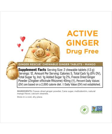 Ginger People Ginger Rescue Chewable Tablets - Orange & Mighty Mango, 24 Count (0.55 Oz) - Buy Online on GoSupps.com