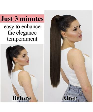 Buy Dark Brown 70cm Clip-in Ponytail Extensions | Natural Hair Wrap Around Hairpiece - Perfect for Braid & Magic Style - Buy Online on GoSupps.com
