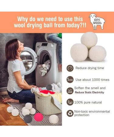 Wool Dryer Balls Tumble Dryer Balls Pack of 6 XL- Fabric Softening Handmade Reusable Organic Wool Laundry Balls Reduce Drying Time Noise Wrinkles Free with No Bad Odor Grey + Pink - Buy Online on GoSupps.com