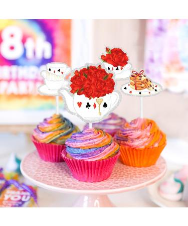 Afternoon Tea Themed Floral Teapot Cupcake Toppers Set of 18 - Perfect for use as Afternoon Tea Party Baby Shower Fairy Tale Theme Party Birthday Party Dessert Decoration - SugarGera - Buy Online on GoSupps.com