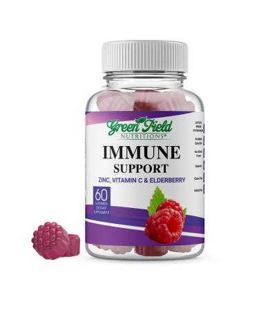 Greenfield Nutritions Halal Immune Support Elderberry Gummies for Adults - Supports Your Immune System Naturally with Halal Zinc and Vitamin C Gummy - 60 Delicious Mixed Berry Gummies Halal Vitamins