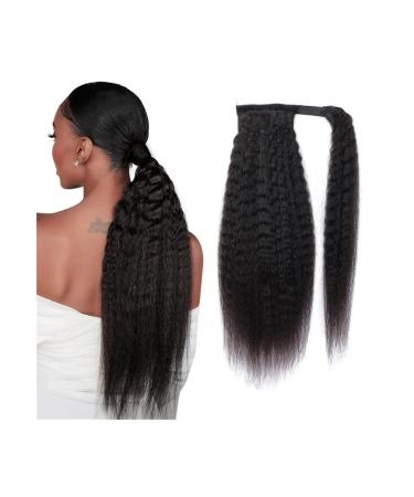 Ponytail Extensions 10-24 Inch Long Yaki Straight Ponytail for Black Women Real Human Hair Wrap Around Ponytail Extensions with Magic Paste Clip in Remy Hair Extensions for Women(Size:18inch 100g)