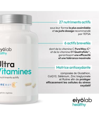 UltraVitamins HT | Multivitamins and Minerals 27 Bio-active Nutrients | Unique Antioxidant Formula | 6 Patented Ingredients | 90 Vegetable Capsules | Made in France | Eiyolab - Buy Online on GoSupps.com