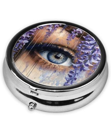 Buy Blue Flowers & Eyes Portable Metal Pill Box | Round Mini 3-Compartment | Ideal for Small Pills | Travel Essential | International Shipping - Buy Online on GoSupps.com